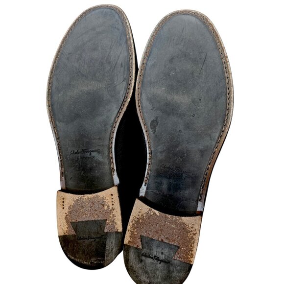 Salvatore Ferragamo Crown Nero Pebble Calf Loafer Mens Shoe Size 10.5 E With Box - Picture 10 of 17